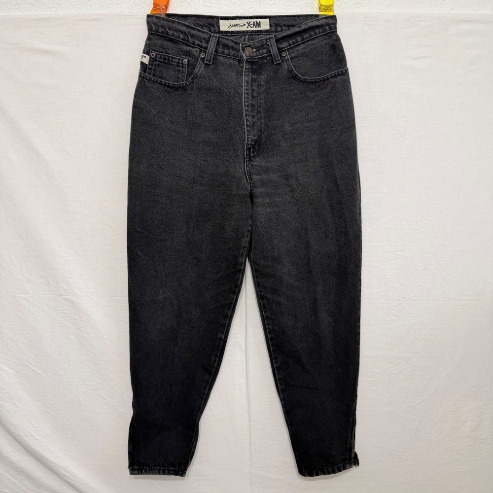Vintage X-AM Womens 12M Black Acid Wash High Rise Tapered Ankle Zip Denim Jeans